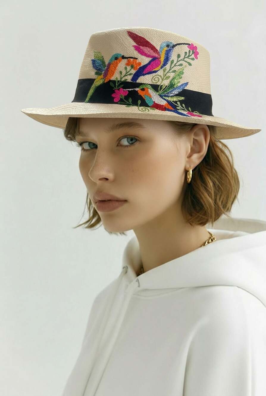 Bird of Paradise Fedora - Hand Painted Wearable Art - ,